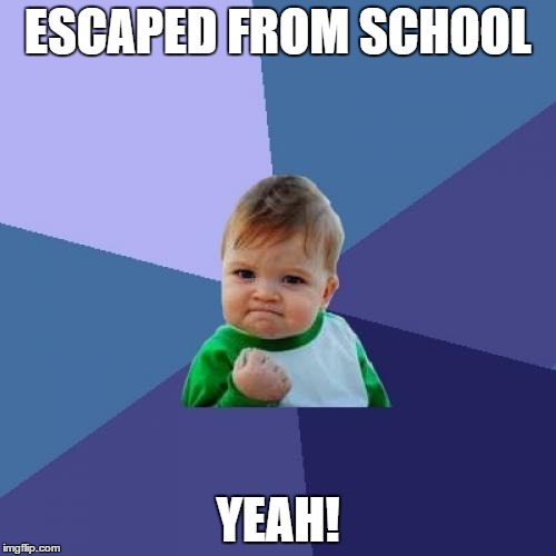 Success Kid Meme | ESCAPED FROM SCHOOL; YEAH! | image tagged in memes,success kid | made w/ Imgflip meme maker