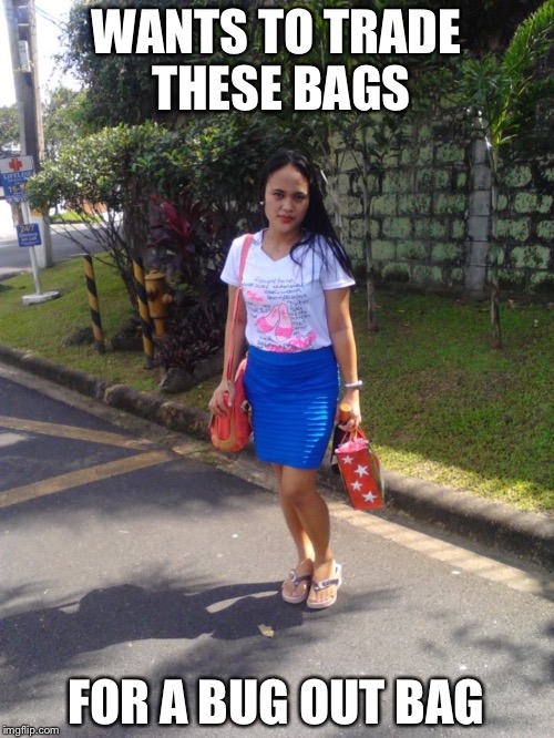 WANTS TO TRADE THESE BAGS; FOR A BUG OUT BAG | made w/ Imgflip meme maker