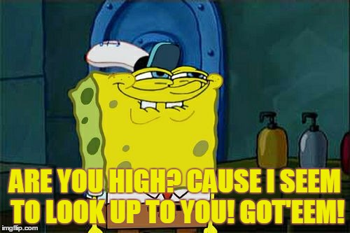 Don't You Squidward Meme | ARE YOU HIGH? CAUSE I SEEM TO LOOK UP TO YOU! GOT'EEM! | image tagged in memes,dont you squidward | made w/ Imgflip meme maker