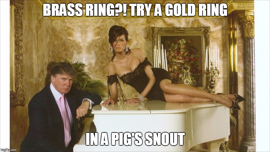  BRASS RING?! TRY A GOLD RING; IN A PIG'S SNOUT | image tagged in trump piano | made w/ Imgflip meme maker