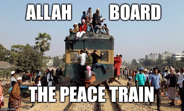 Is this what CAT STEVENS was talking about? | ALLAH           BOARD; THE PEACE TRAIN | image tagged in peace train,cat stevens,memes,allah | made w/ Imgflip meme maker