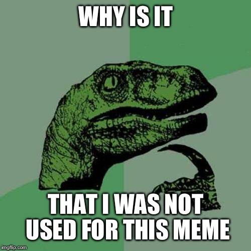 Philosoraptor Meme | WHY IS IT THAT I WAS NOT USED FOR THIS MEME | image tagged in memes,philosoraptor | made w/ Imgflip meme maker