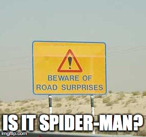 road surprises meme | IS IT SPIDER-MAN? | image tagged in beware,spider-man | made w/ Imgflip meme maker