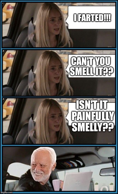 Harold Driving | I FARTED!!! CAN'T YOU SMELL IT?? ISN'T IT PAINFULLY SMELLY?? | image tagged in harold driving | made w/ Imgflip meme maker