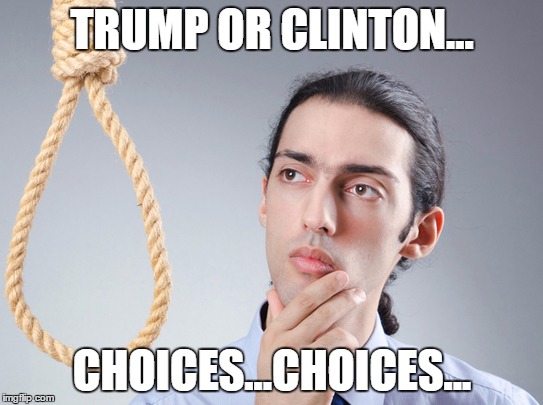 noose | TRUMP OR CLINTON... CHOICES...CHOICES... | image tagged in noose | made w/ Imgflip meme maker