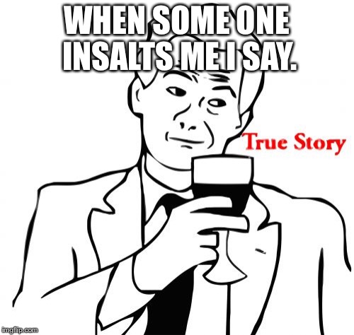 True Story | WHEN SOME ONE INSALTS ME I SAY. | image tagged in memes,true story | made w/ Imgflip meme maker