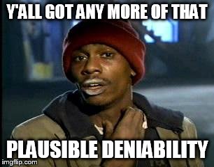 Y'all Got Any More Of That Meme | Y'ALL GOT ANY MORE OF THAT PLAUSIBLE DENIABILITY | image tagged in memes,yall got any more of | made w/ Imgflip meme maker