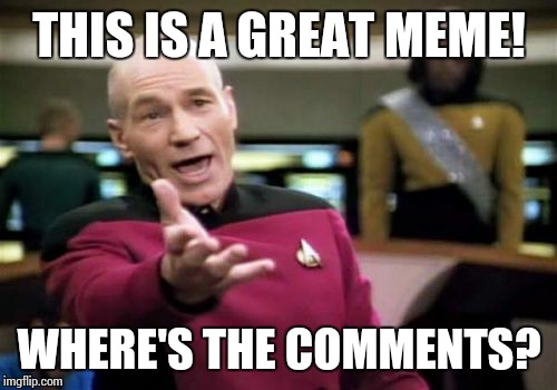 Picard Wtf Meme | THIS IS A GREAT MEME! WHERE'S THE COMMENTS? | image tagged in memes,picard wtf | made w/ Imgflip meme maker
