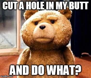 TED Meme | CUT A HOLE IN MY BUTT; AND DO WHAT? | image tagged in memes,ted | made w/ Imgflip meme maker