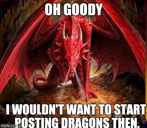 OH GOODY I WOULDN'T WANT TO START POSTING DRAGONS THEN. | made w/ Imgflip meme maker