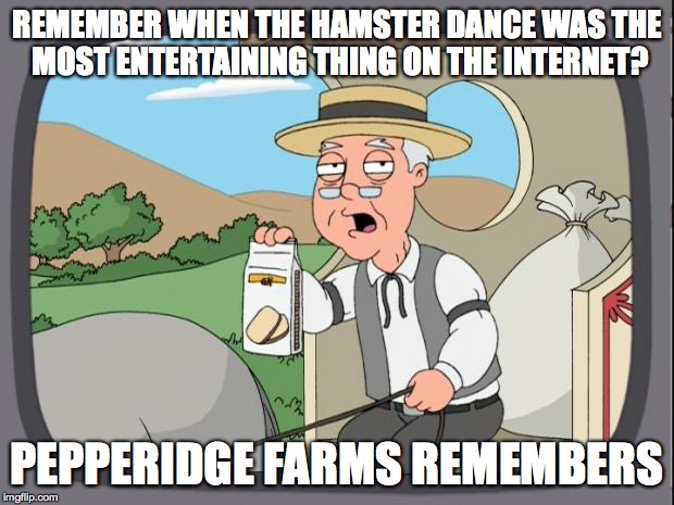 And we all had nintendos | REMEMBER WHEN THE HAMSTER DANCE WAS THE MOST ENTERTAINING THING ON THE INTERNET? PEPPERIDGE FARMS REMEMBERS | image tagged in pepperidge farms | made w/ Imgflip meme maker