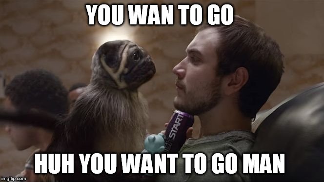 Puppy Monkey Baby | YOU WAN TO GO; HUH YOU WANT TO GO MAN | image tagged in puppy monkey baby | made w/ Imgflip meme maker