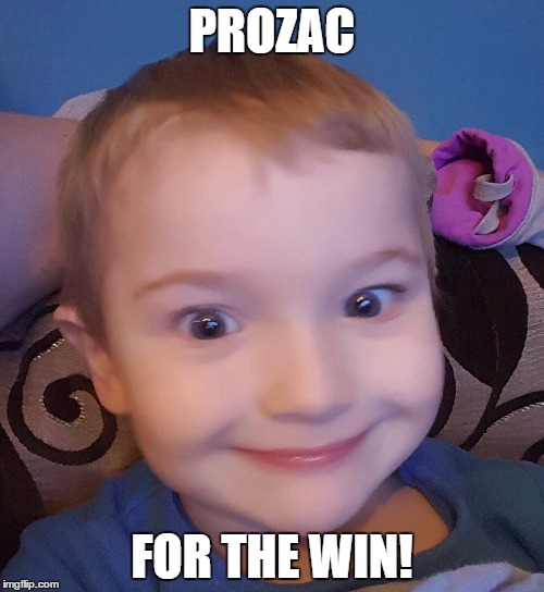 evil genius | PROZAC; FOR THE WIN! | image tagged in evil genius kid | made w/ Imgflip meme maker