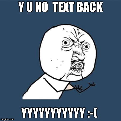 Y U No Meme | Y U NO 
TEXT BACK; YYYYYYYYYYY :-( | image tagged in memes,y u no | made w/ Imgflip meme maker