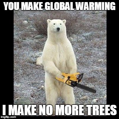 Chainsaw Bear | YOU MAKE GLOBAL WARMING; I MAKE NO MORE TREES | image tagged in memes,chainsaw bear | made w/ Imgflip meme maker