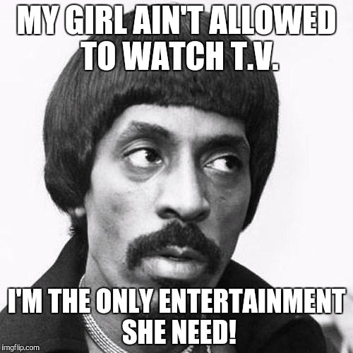 ike turner | MY GIRL AIN'T ALLOWED TO WATCH T.V. I'M THE ONLY ENTERTAINMENT SHE NEED! | image tagged in ike turner | made w/ Imgflip meme maker