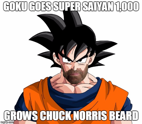 goku super saiyan 10000 - chuck norris beard | GOKU GOES SUPER SAIYAN 1,000 GROWS CHUCK NORRIS BEARD | image tagged in goku super saiyan 10000 - chuck norris beard | made w/ Imgflip meme maker