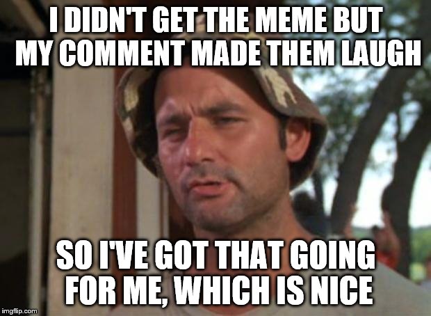 I DIDN'T GET THE MEME BUT MY COMMENT MADE THEM LAUGH SO I'VE GOT THAT GOING FOR ME, WHICH IS NICE | made w/ Imgflip meme maker