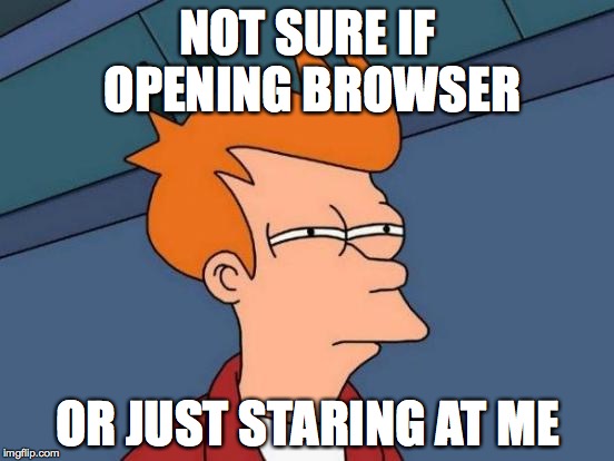 Futurama Fry Meme | NOT SURE IF OPENING BROWSER; OR JUST STARING AT ME | image tagged in memes,futurama fry | made w/ Imgflip meme maker