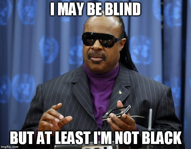 Stevie Wonder | I MAY BE BLIND; BUT AT LEAST I'M NOT BLACK | image tagged in steve harvey,blind | made w/ Imgflip meme maker