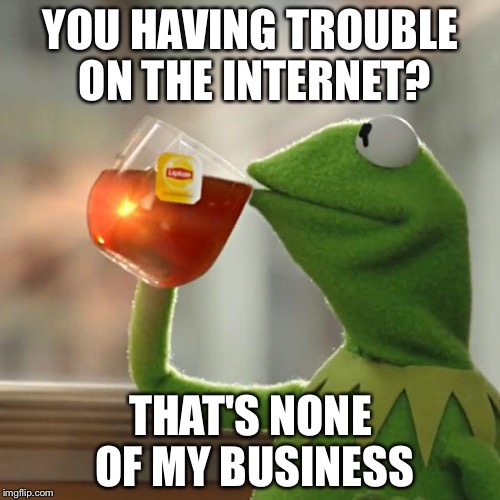But That's None Of My Business Meme | YOU HAVING TROUBLE ON THE INTERNET? THAT'S NONE OF MY BUSINESS | image tagged in memes,but thats none of my business,kermit the frog | made w/ Imgflip meme maker