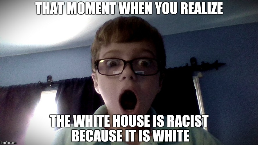That moment when you realize it wasn't a fart | THAT MOMENT WHEN YOU REALIZE; THE WHITE HOUSE IS RACIST BECAUSE IT IS WHITE | image tagged in that moment when you realize it wasn't a fart | made w/ Imgflip meme maker