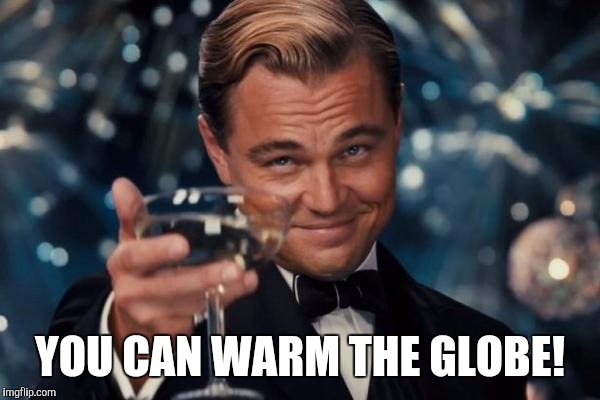 Leonardo Dicaprio Cheers Meme | YOU CAN WARM THE GLOBE! | image tagged in memes,leonardo dicaprio cheers | made w/ Imgflip meme maker