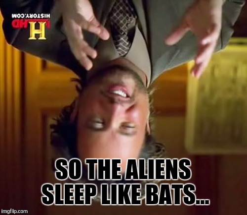 Ancient Aliens | SO THE ALIENS SLEEP LIKE BATS... | image tagged in memes,ancient aliens | made w/ Imgflip meme maker