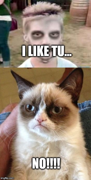 Grumpy cat | I LIKE TU... NO!!!! | image tagged in grumpy cat,skeleton | made w/ Imgflip meme maker