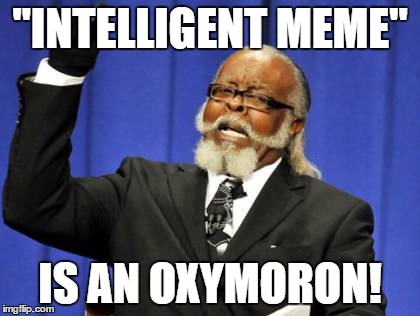 Too Damn High | "INTELLIGENT MEME"; IS AN OXYMORON! | image tagged in memes,too damn high | made w/ Imgflip meme maker