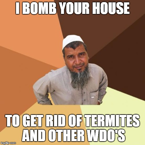 Successful arab guy | I BOMB YOUR HOUSE; TO GET RID OF TERMITES AND OTHER WDO'S | image tagged in successful arab guy,bomb,arab,muslim,terrorist,original meme | made w/ Imgflip meme maker