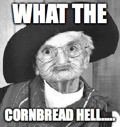 old lady | WHAT THE; CORNBREAD HELL..... | image tagged in old lady | made w/ Imgflip meme maker