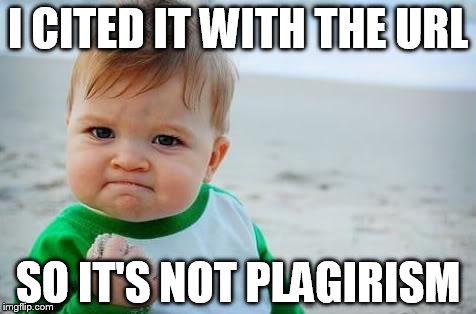 Fist pump baby | I CITED IT WITH THE URL; SO IT'S NOT PLAGIRISM | image tagged in fist pump baby | made w/ Imgflip meme maker