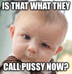 Skeptical Baby Meme | IS THAT WHAT THEY CALL PUSSY NOW? | image tagged in memes,skeptical baby | made w/ Imgflip meme maker