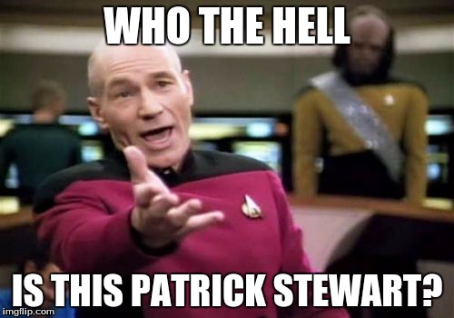 Anyone get it? | WHO THE HELL; IS THIS PATRICK STEWART? | image tagged in memes,picard wtf,patrick stewart,funny | made w/ Imgflip meme maker