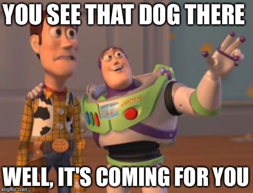 X, X Everywhere | YOU SEE THAT DOG THERE; WELL, IT'S COMING FOR YOU | image tagged in memes,x x everywhere | made w/ Imgflip meme maker