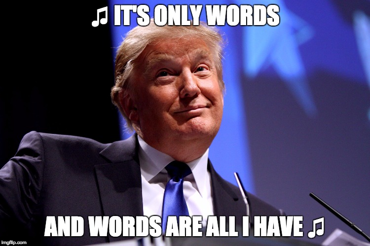 Donald Trump No2 | ♫ IT'S ONLY WORDS; AND WORDS ARE ALL I HAVE ♫ | image tagged in donald trump no2 | made w/ Imgflip meme maker