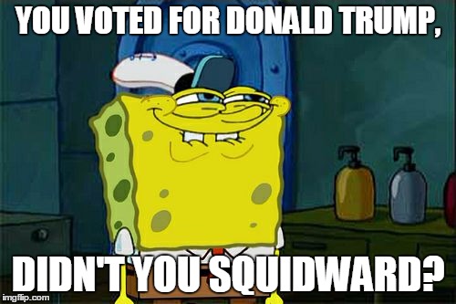 Don't You Squidward Meme | YOU VOTED FOR DONALD TRUMP, DIDN'T YOU SQUIDWARD? | image tagged in memes,dont you squidward | made w/ Imgflip meme maker