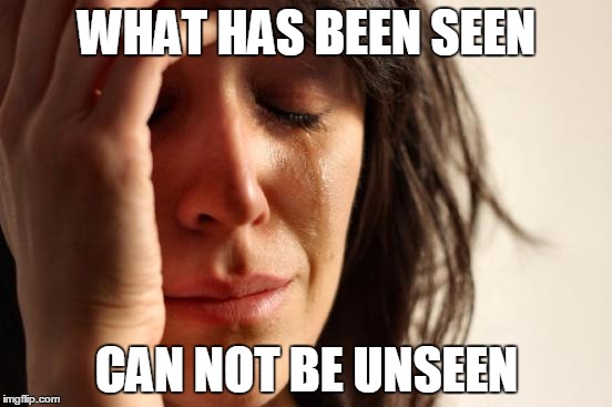 First World Problems | WHAT HAS BEEN SEEN; CAN NOT BE UNSEEN | image tagged in memes,first world problems | made w/ Imgflip meme maker