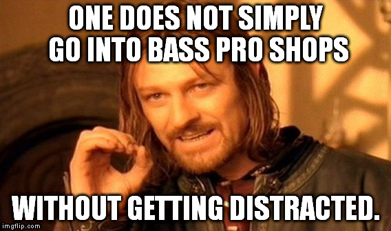 One Does Not Simply Meme | ONE DOES NOT SIMPLY GO INTO BASS PRO SHOPS; WITHOUT GETTING DISTRACTED. | image tagged in memes,one does not simply | made w/ Imgflip meme maker