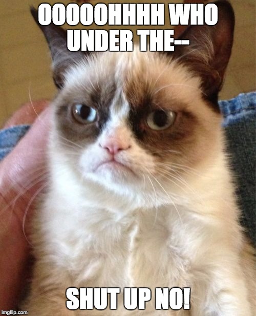 song of No  | OOOOOHHHH WHO UNDER THE--; SHUT UP NO! | image tagged in memes,grumpy cat | made w/ Imgflip meme maker