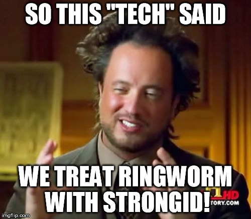 Ancient Aliens | SO THIS "TECH" SAID; WE TREAT RINGWORM WITH STRONGID! | image tagged in memes,ancient aliens | made w/ Imgflip meme maker