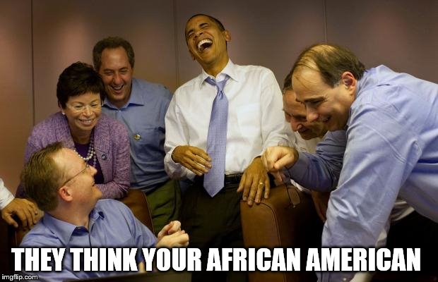 And then I said Obama Meme | THEY THINK YOUR AFRICAN AMERICAN | image tagged in memes,and then i said obama | made w/ Imgflip meme maker