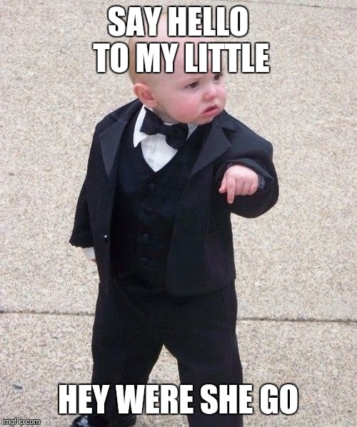 Baby Godfather Meme | SAY HELLO TO MY LITTLE; HEY WERE SHE GO | image tagged in memes,baby godfather | made w/ Imgflip meme maker