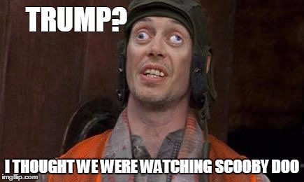 TRUMP? I THOUGHT WE WERE WATCHING SCOOBY DOO | image tagged in donald trump | made w/ Imgflip meme maker