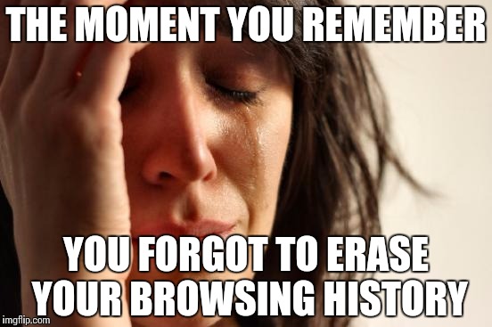 First World Problems | THE MOMENT YOU REMEMBER; YOU FORGOT TO ERASE YOUR BROWSING HISTORY | image tagged in memes,first world problems | made w/ Imgflip meme maker