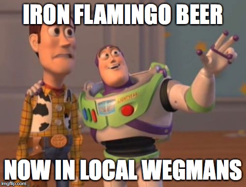 X, X Everywhere | IRON FLAMINGO BEER; NOW IN LOCAL WEGMANS | image tagged in memes,x x everywhere | made w/ Imgflip meme maker