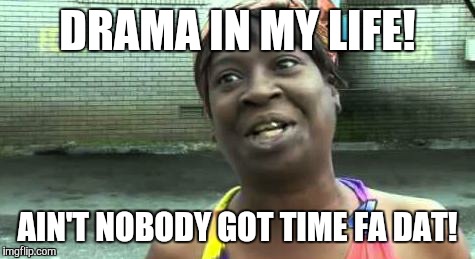 Sweet Brown | DRAMA IN MY LIFE! AIN'T NOBODY GOT TIME FA DAT! | image tagged in sweet brown | made w/ Imgflip meme maker