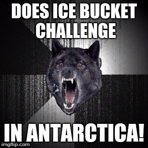 Insanity Wolf | DOES ICE BUCKET CHALLENGE; IN ANTARCTICA! | image tagged in insanity wolf | made w/ Imgflip meme maker