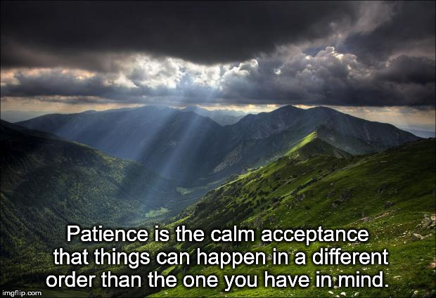 nature | Patience is the calm acceptance that things can happen in a different order than the one you have in mind. | image tagged in nature | made w/ Imgflip meme maker